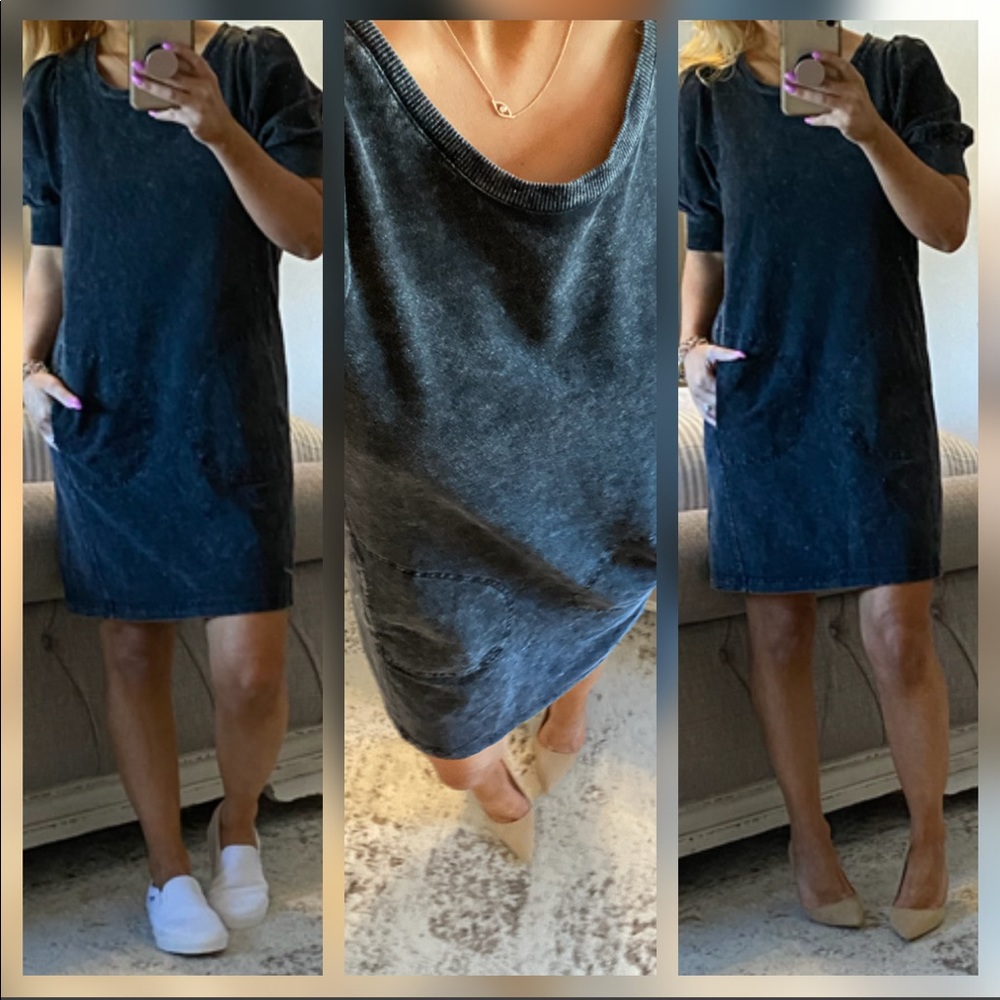 New💓Washed blk spring pocket dress
